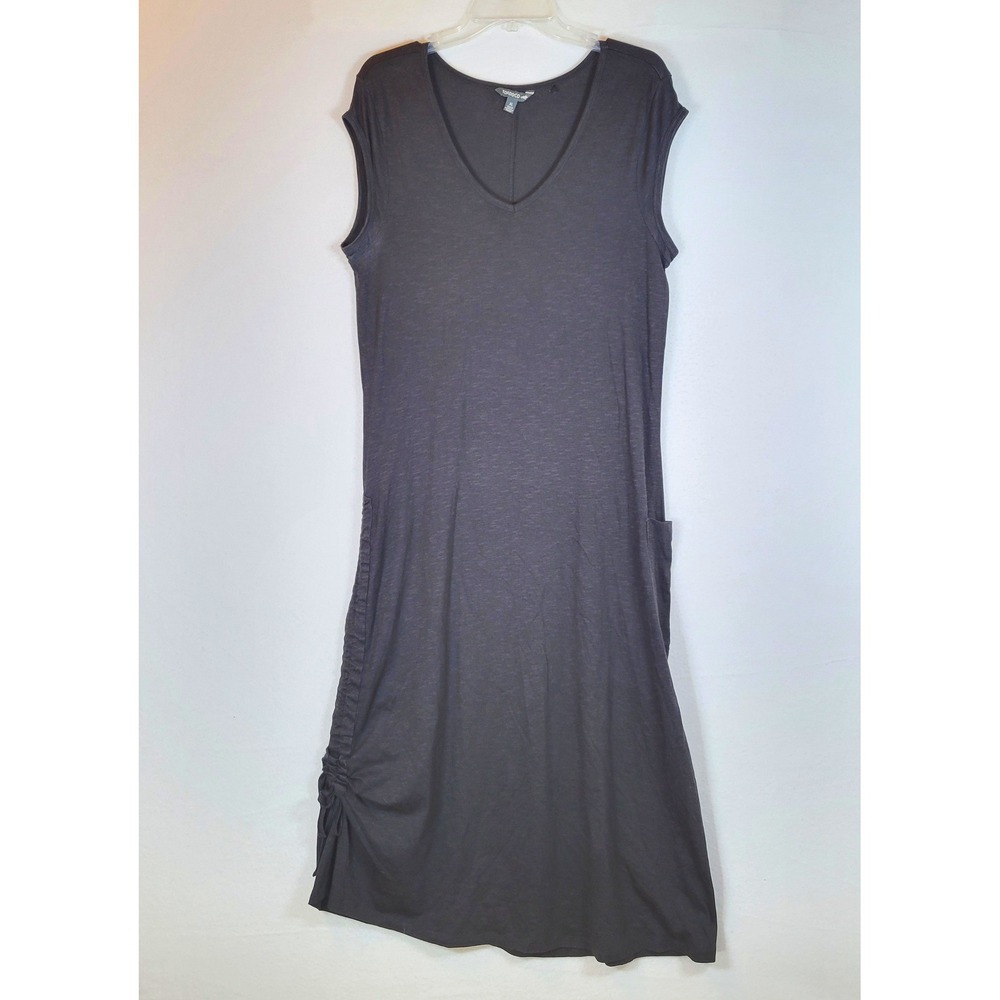 Toad and Co Womens Ruched Pockets Tank Maxi Dress Size XL Black Minimalist Beach